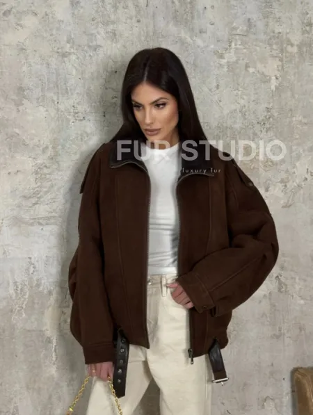 Дубленка - бомбер на молнии из овчины MERINO - фото 12