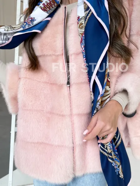 Норковая кофта на молнии в цвете сакура - фото 5