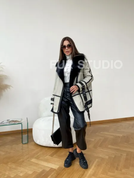 Дубленка на мехе тосканы в цвете Grey - фото 3