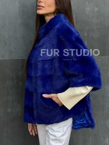 Синяя норковая кофта на молнии - фото 1