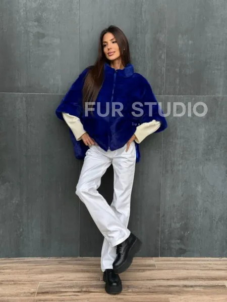 Синяя норковая кофта на молнии - фото 8