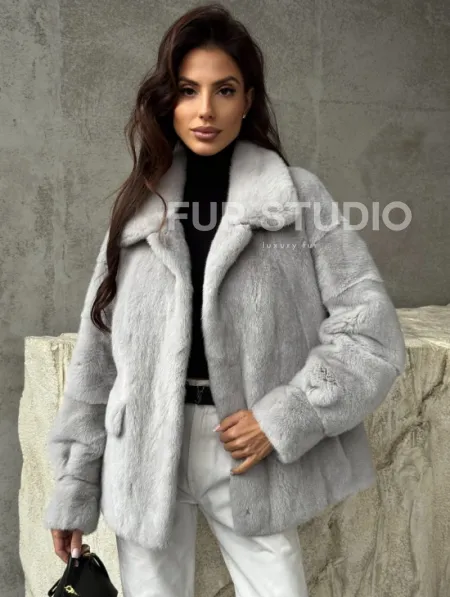 Голубая норковая шуба - фото 0