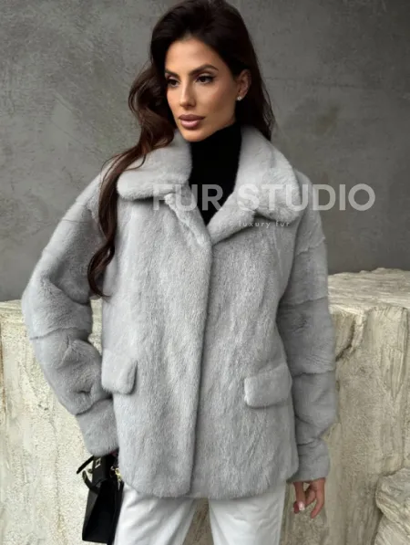 Голубая норковая шуба - фото 2