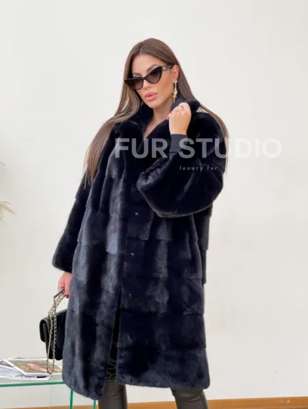 Норковая шуба синего цвета - фото 5