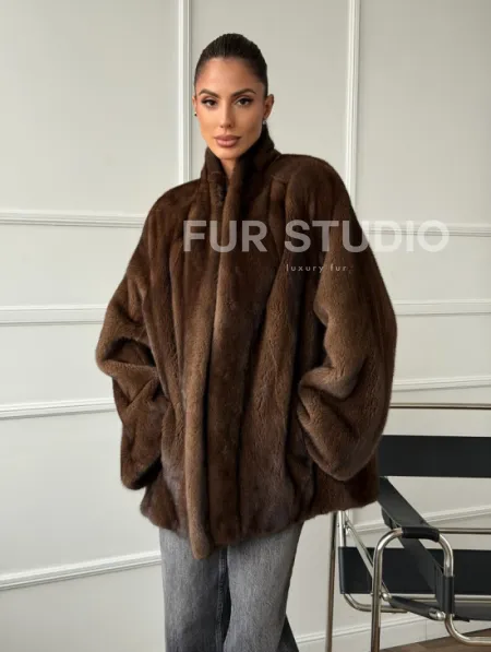 Норка жакет орех V-образный ворот - фото 9