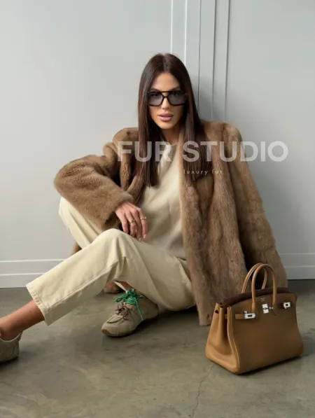 Женский норковый полушубок пастель - фото 17