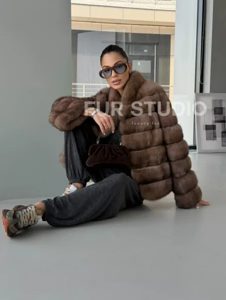 Полушубок из соболя «Тортора графит» - фото 16