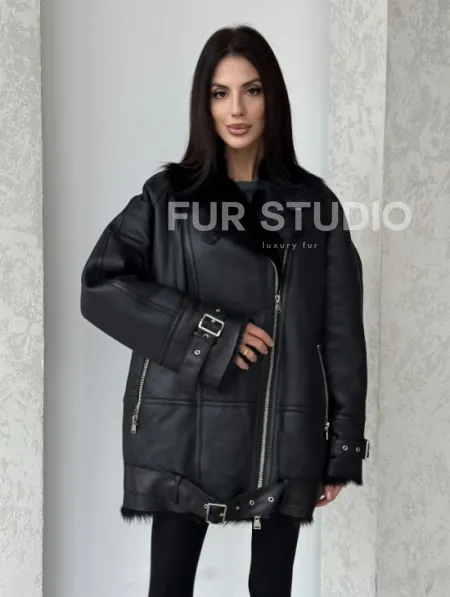 Черная дубленка - авиатор на тоскане - фото 6