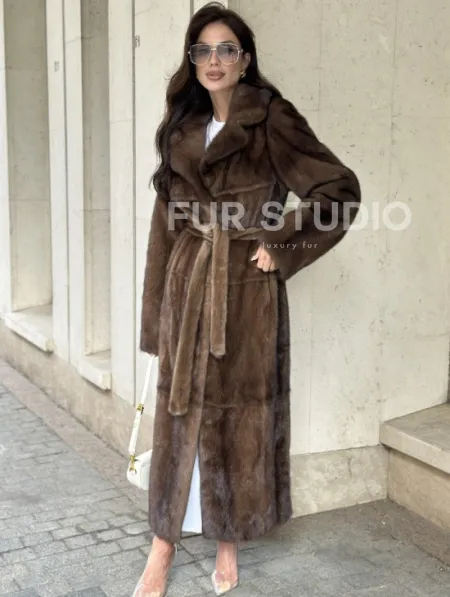 Классическая норковая шуба  натуральный цвет - орех - фото 0