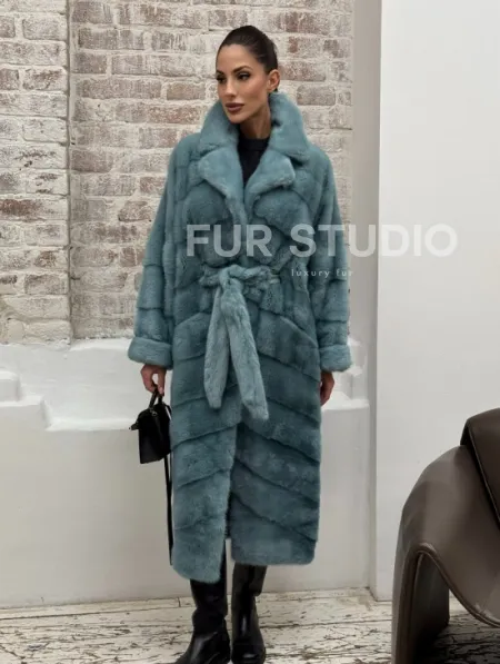 Норковая шуба в цвете TIFFANY - фото 9