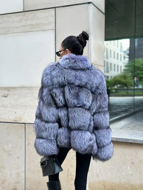 Шуба из меха чернобурки - стойка воротник - фото 6