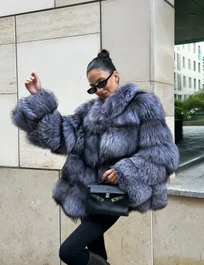 Шуба из меха чернобурки - стойка воротник - фото 9