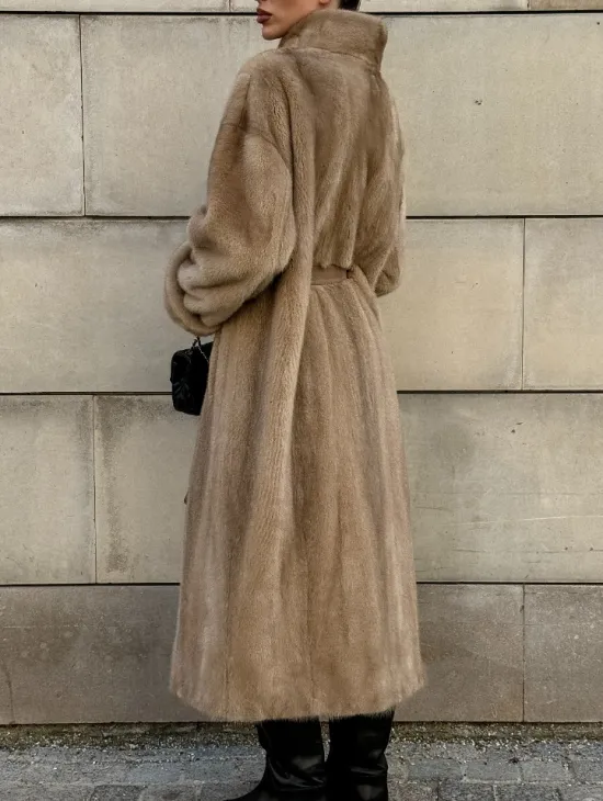 Норковая шуба цельный мех стойка воротник - цвет Caramel - фото 4