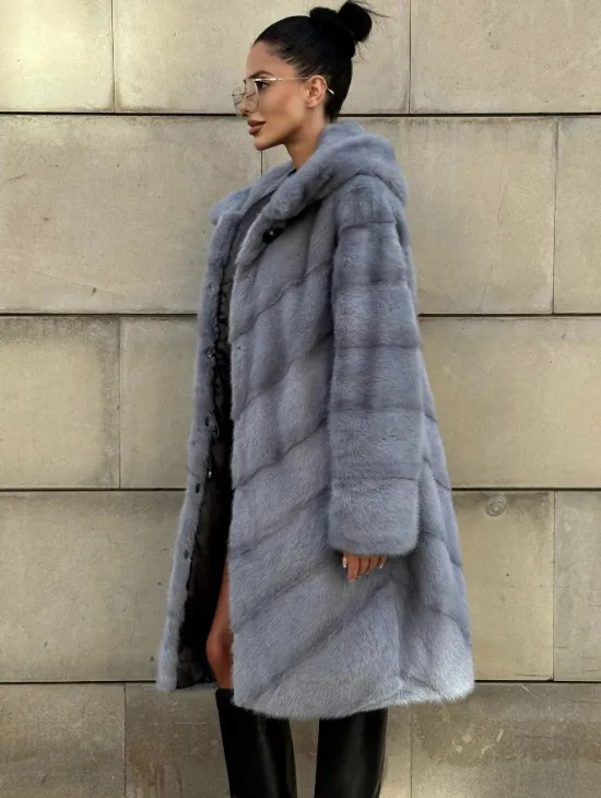 Шуба midi из меха норки с капюшоном, рукава трансформер - фото 6