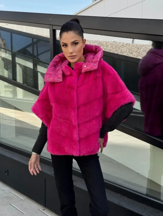 Норковая куртка трансформер 2в1 - цвет фуксия - фото 10