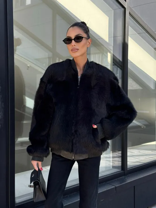 Бомбер женский из натуральной тосканы - черный - фото 5