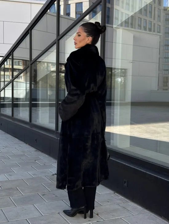 Классическая норковая шуба в финской норке Black с накладными карманами - фото 8