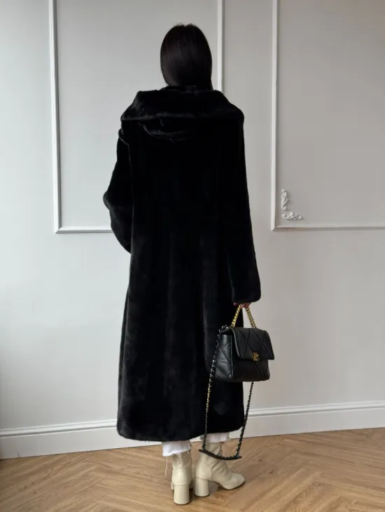 Натуральная черная женская шуба из меха норки Blackglama с капюшоном - фото 10