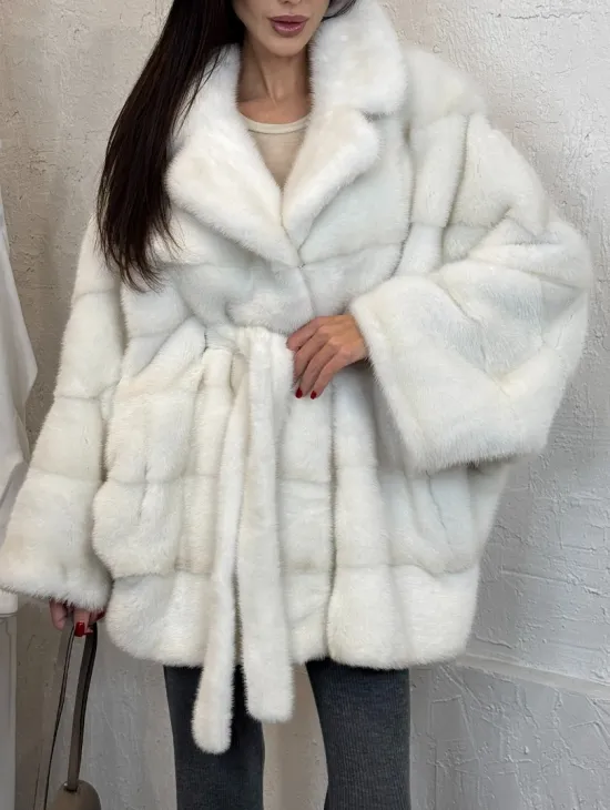 Светлая шуба автоледи из норки Palomino, фасон 