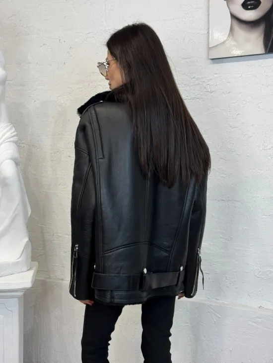 Дубленка зимняя авиатор из натуральной овчины - цвет черный - фото 8