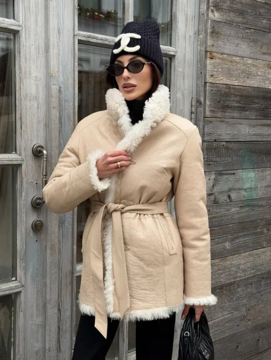 Женская шуба - дубленка двухсторонняя из натурального меха тиградо, стойка воротник - фото 7