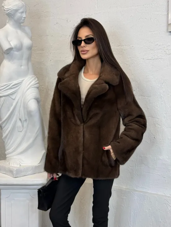 Меховой жакет из плюшевой норки Velvet английский воротник - фото 9