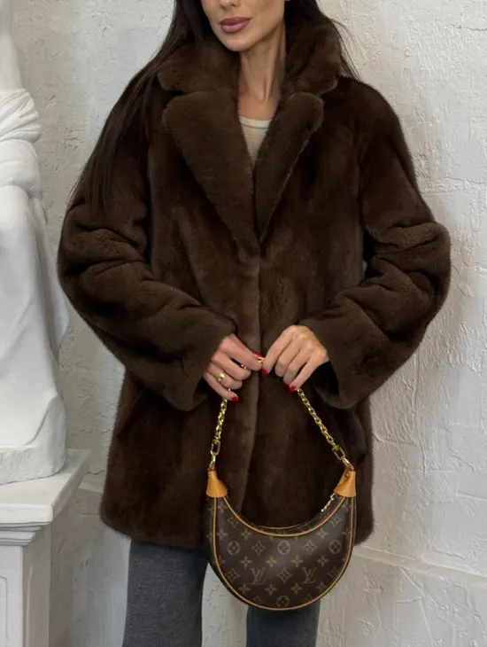 Женский жакет - полушубок Oversize из плюшевой норки Velvet английский воротник - фото 3