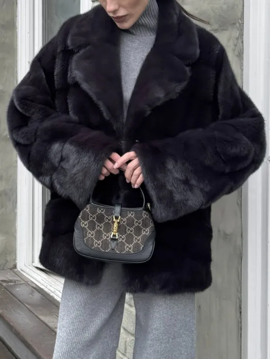 Меховой полушубок - автоледи из натуральной норки с английским воротником - фото 3