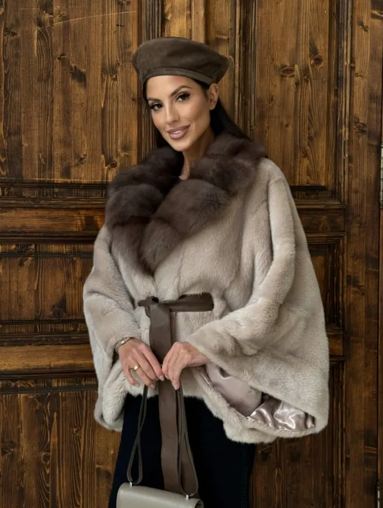 Женское меховое манто из норки  Pastel - 