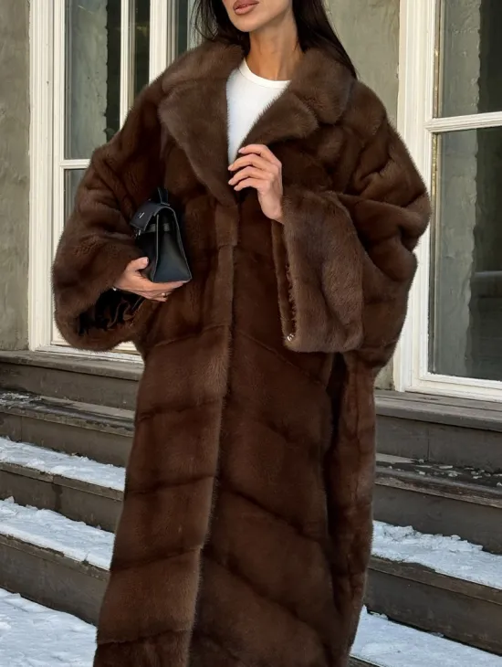 Женская шуба больших размеров из меха норки фасон «Бохо» - фото 4