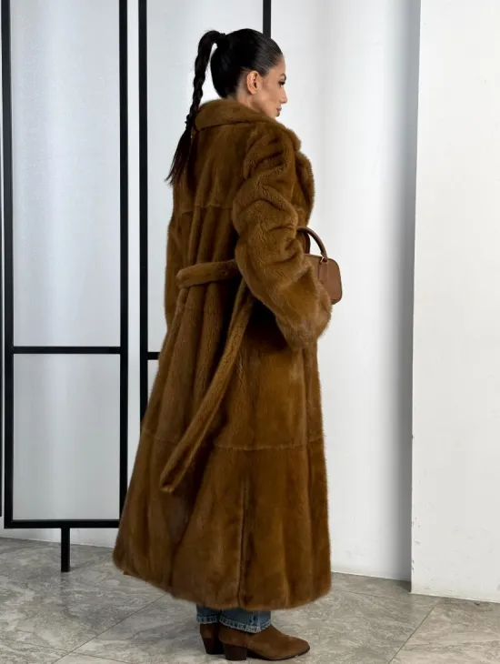 Классическая длинная норковая шуба под пояс - английский воротник - фото 9