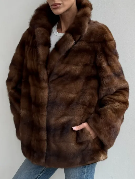 Шуба автоледи из соболиной норки, цвет соболь - фото 2