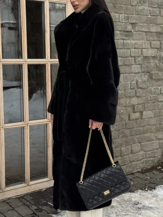 Шуба кимоно из норки Blackglama с английским воротником - фото 3