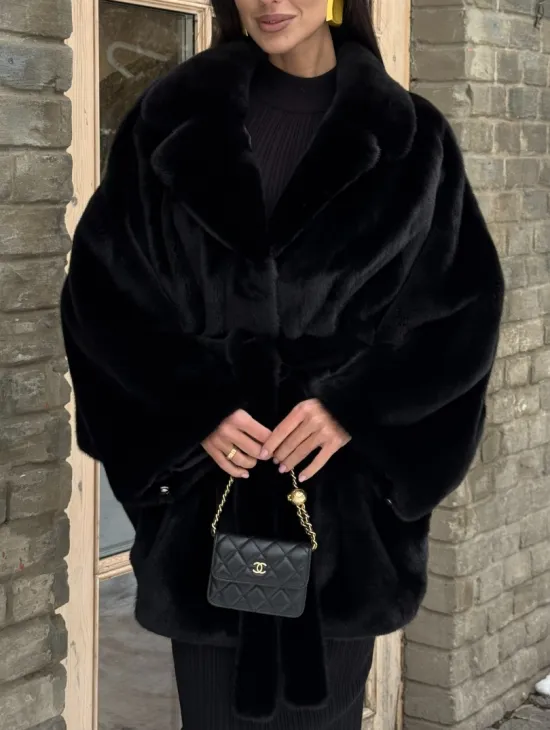 Шуба норковая летучая мышь из аукционной норки - английский воротник - фото 5