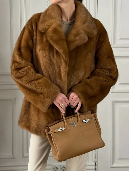 Полушубок норковый Vintage Dark Gold с английским воротником - фото 3