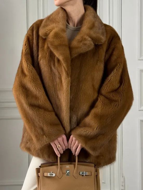 Полушубок норковый Vintage Dark Gold с английским воротником - фото 2