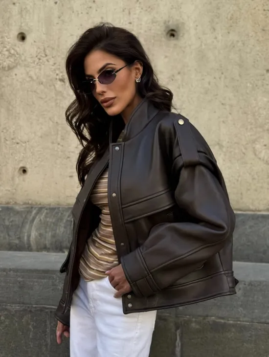 Кожаная коричневая куртка Retro Vintage - фото 11