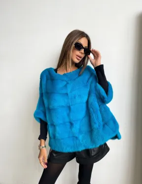 Свитер из меха норки в цвете лагуна - фото 0