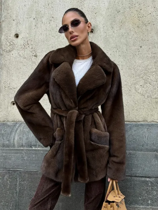 Шуба из скандинавской норки VELVET - цвет соболь - фото 5