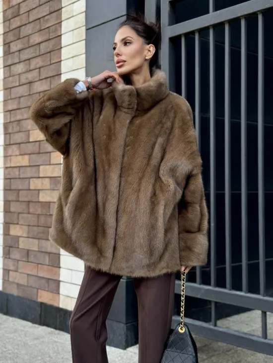 Шуба норковая пастель - стойка воротник - фото 0