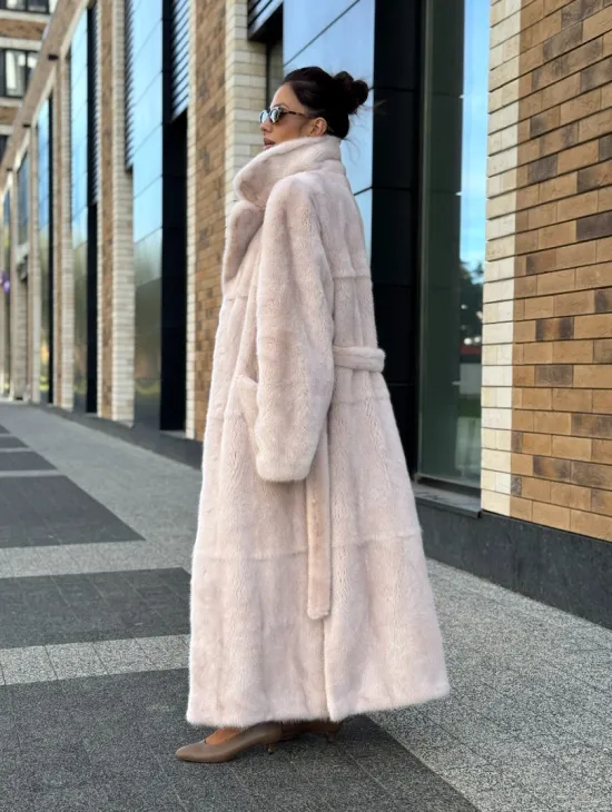 Шуба норковая - пальто с поясом, классика - фото 9