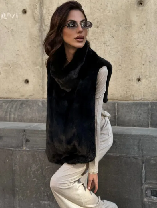 Черная норковая манишка - фото 6