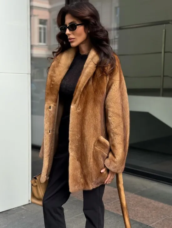 Норка жакет шалевый воротник - цвет Gold - фото 3