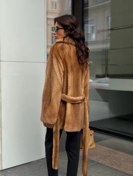 Норка жакет шалевый воротник - цвет Gold - фото 9