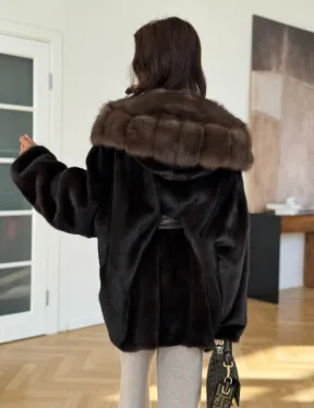 Коричневая норковая шуба с накладными карманами - фото 6