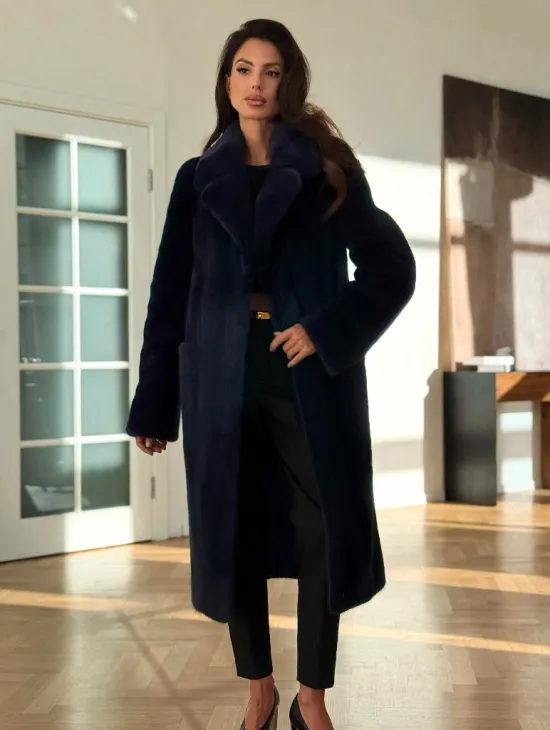 Норковая шуба темно-синего цвета - фото 9