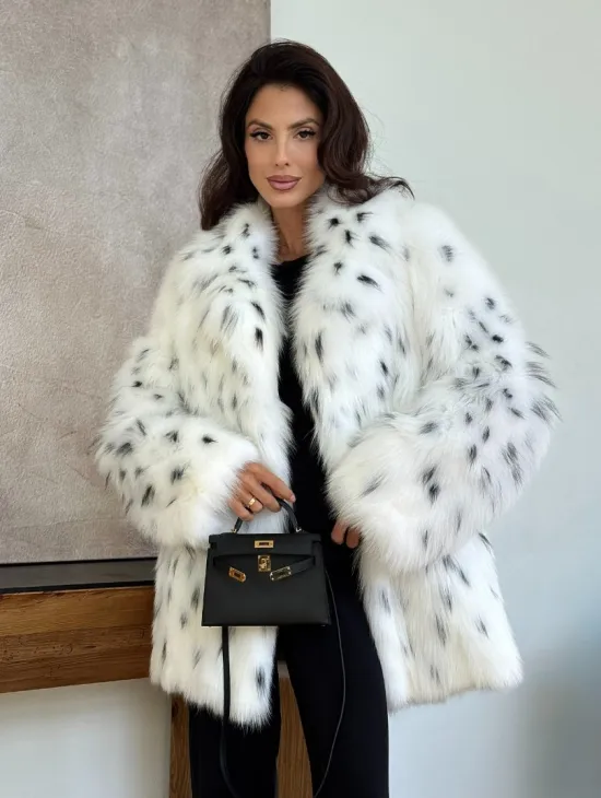 Шуба из лисы под рысь - белая - фото 0