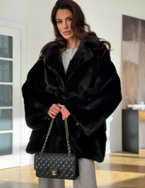 Шуба кимоно из норки - черная - фото 0