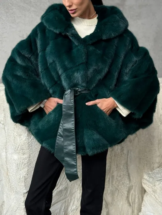 Норковый полушубок с капюшоном - фото 2