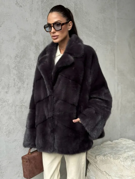 Меховой полушубок из норки  графит - фото 4